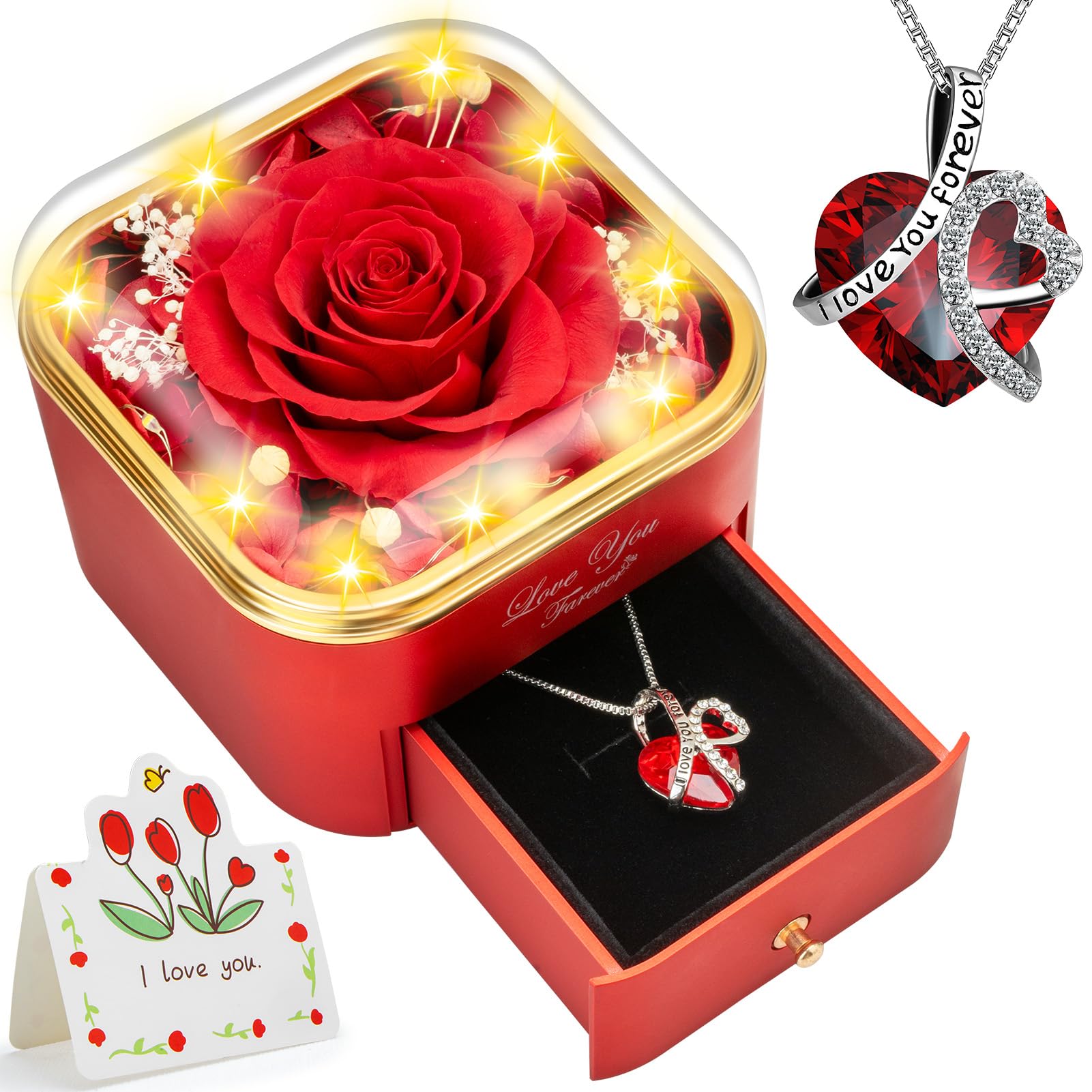 Amazon.com: Lebana Preserved Red Real Rose with Heart Necklace for